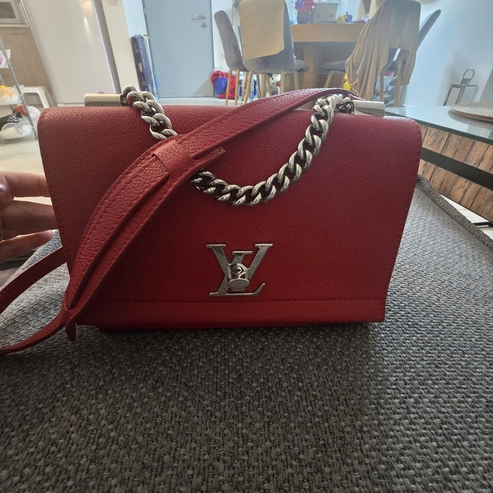 Louis Vuitton Red Shoulder Bag with Chain Strap